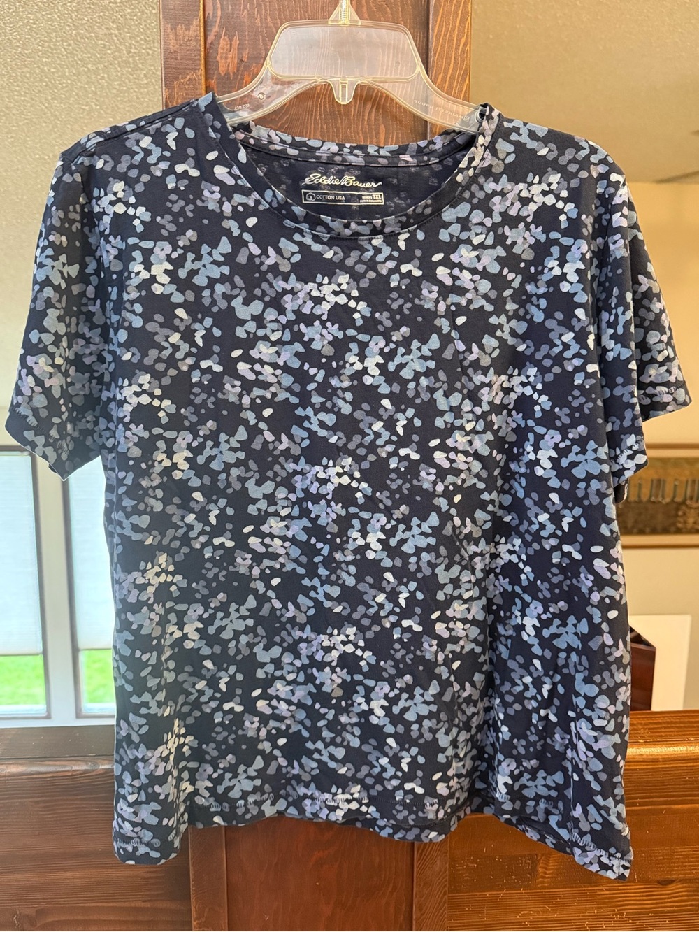Eddie Bauer Women’s Navy Print Short-Sleeve Cotton Shirt Size XLT Tall